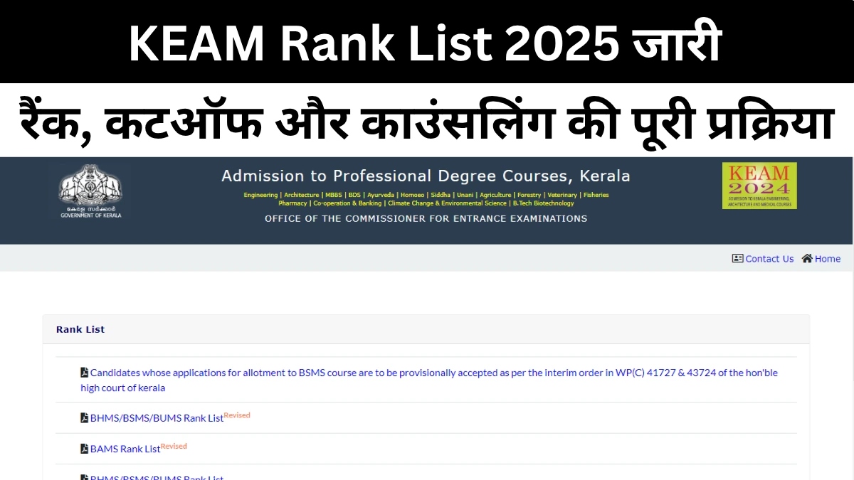 KEAM Rank List 2025